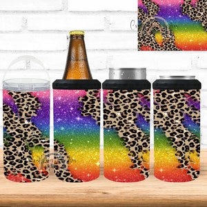 Rainbow Leopard 4 in 1 Can Cooler, Rainbow Tumbler, Leopard Print, Colorful Tumbler, Summer Vacation Tumbler, Bestie Gift