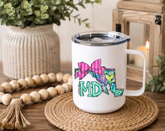 Maryland Camper Mug, MD State Coffee Mug, Colorful Maryland Gift for Her, Maryland Souvenir, State Pride Mug, Maryland Travel Cup