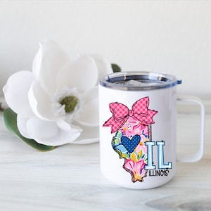 Illinois Camper Mug: Floral State Souvenir Travel Mug