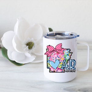 Arkansas State Mug: Floral Souvenir Gift, 12oz Stainless Steel