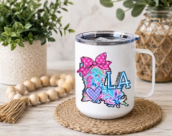 Louisiana Camper Mug, LA State Coffee Mug, Floral Louisiana Mug, Louisiana Gift for Her, Southern State Pride Travel Mug, Louisiana Souvenir