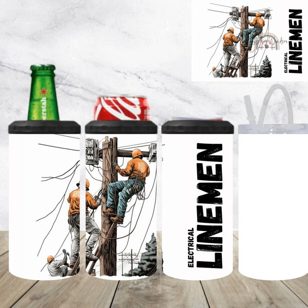 Linemen 4 in 1 Can Cooler | Powerline Gift | Linemen Tumbler | Lineman Water Bottle | Gift For Line Crew | I Love My Lineman | Father's Day