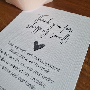 Printed Thank You For Supporting Small Business Cards, Linen Card, Supporting Small Business, Personalised Packaging