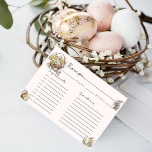 Easter Recipe Cards, Printable Recipe Card Template, Easter Décor, Digital Download, Easter Gifts