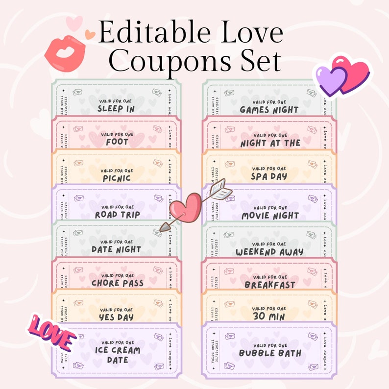Editable Love Coupons Personalised Couple Coupons Romantic Gift ...