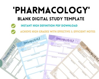 Pharmacology Template | Med Student Printable | Nursing School | Uni study | Nursing | Pharmacology Study Guide | study notes | blank