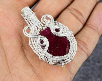 Kashmir Red Ruby 925 Sterling Silver Wire Wrapped Ruby Gemstone Pendant Ruby Pendant Ruby Wire Wrapped Necklace Gift Ruby Gemstone Pendant