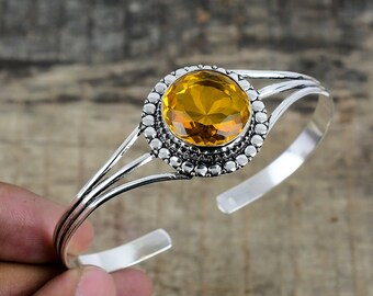 Citrine Cuff Bracelet, 925 Sterling Silver Jewelry Handmade Designer Jewelry Cuff Bangle Anniversary Gifts, Anniversary Gift, Christmas Gift