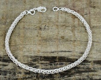 Wheat Chain Bracelet, Durable Braided Link Design Bracelet 925 Sterling Silver Jewelry Minimalist Bracelet- Dainty Layering Bracelet- Gift