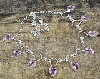 Collana fatta a mano con pietra preziosa Kunzite rosa: gioielli in argento sterling 925 - Italia