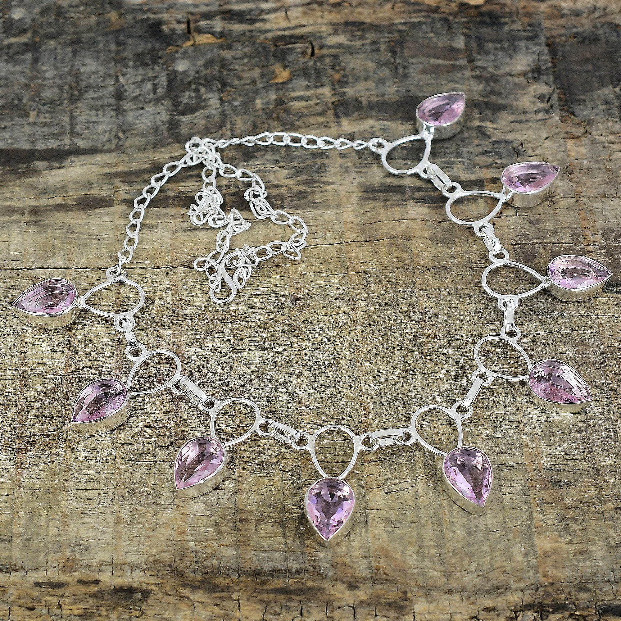 Collier Fait Main En Argent Sterling 925 Avec Kunzite Rose - Longueur 18 Pouces Réglable - Bijou Artisanal