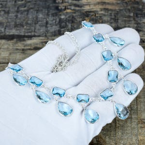 Aquamarine Gemstone Necklace, Handmade 925 Sterling Silver Necklace, Aquamarine Statement Jewelry, Women Necklace, Valentine's Day Gift