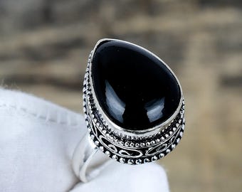 本物のブラックオニキス宝石リング、925 スターリングシルバーリング