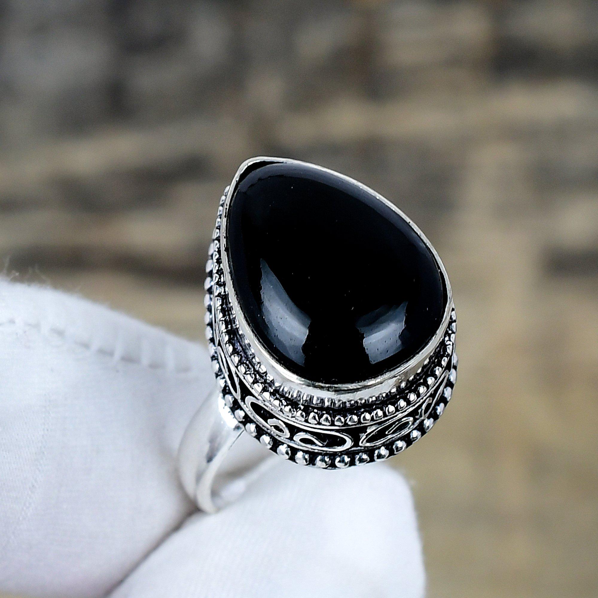 本物のブラックオニキス宝石リング、925 スターリングシルバーリング