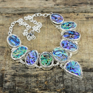 Abalone Shell Gemstone Necklace, Electroforming 925 Sterling Solid Silver Necklace, Adjustable Chain Jewelry Necklace, Necklace For Mom.