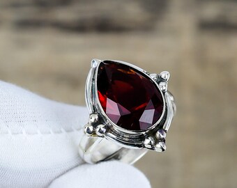 Red Garnet Gemstone Ring 925 Sterling Silver Jewelry Red Garnet Pear Shape Ring Handmade Silver Ring Designer Ring Party Wear Gift