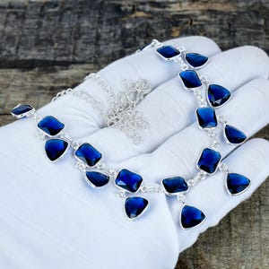 Dainty Blue Sapphire Gemstone Necklace, Handmade 925 Sterling Silver Necklace, Blue Sapphire Statement Jewelry, Women Necklace, Women Gift
