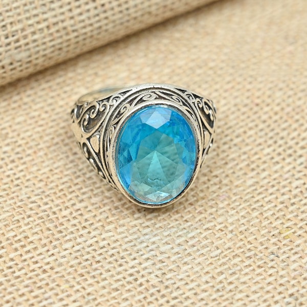 Swiss Blue Topaz Gemstone Ring , 925 Sterling Silver Ring, Handmade Rings, Unisex Ring, Gemstone Jewelry Ring, Women Handmade Ring