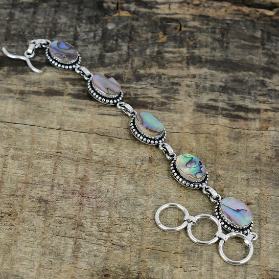 Natural Abalone Shell Bracelet, 925 Sterling Silver Handmade Bracelet, Abalone Shell Gemstone, Adjustable Bracelet, Birthday Gifts For Love