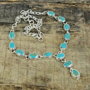 Copper Turquoise Necklace 925 Sterling Silver Electroforming Necklace, Anniversary Gift, Necklace For Women, Christmas Gifts, Birthday Gifts