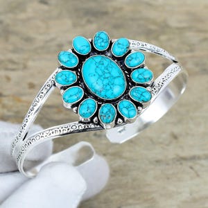 Beautiful Blue Turquoise Gemstone Bangle, 925 Sterling Silver Antique Bangle, Handmade Jewelry Bangle, Boho Jewelry For Engagement Gifts