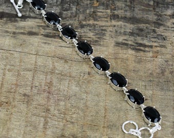 Unique Black Spinel Gemstone Bracelet, 925 Sterling Silver Handmade Bracelet, Black Spinel Gemstone, Boho Jewelry, Adjustable Chain Bracelet