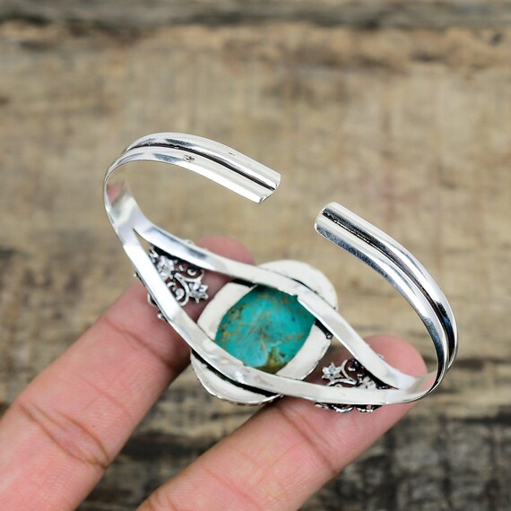 Turquoise Gemstone Bangle Natural Stone 925 Sterling Silver