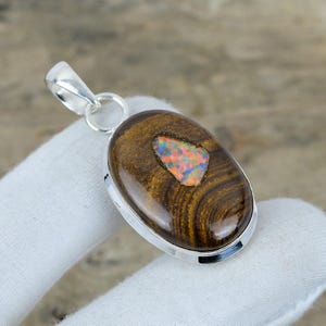 Boulder Opal Gemstone Pendant, 925 Sterling Silver Jewelry, Unique Gemstone Pendant, Silver Pendant, Crystal Pendant For Mother&#39;s Day Gifts