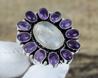 ハンドメイドのムーンストーンとアメジストのシルバーリング - Etsy 日本