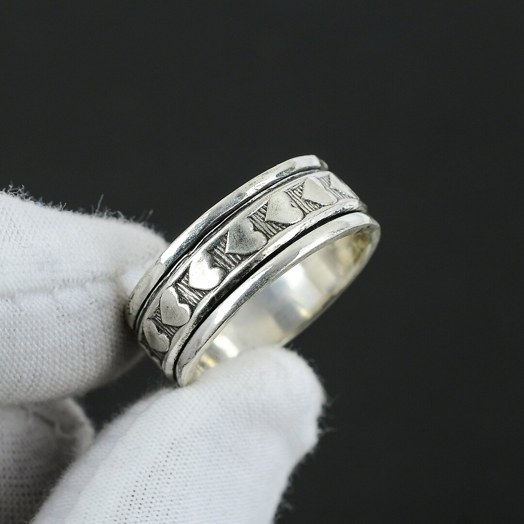 Goyal Exports Solid 925 Sterling Silver Spinner Band Ring - Handmade Meditation Ring (7mm Width) - View #6