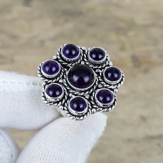 Anello Etnico Chic In Argento Con Ametista - , Gioielli Unici - Foto 2