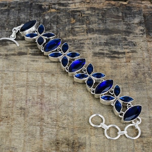 Elegant Blue Sapphire Bracelet, 925 Sterling Silver Handmade Bracelet, Bracelet For Women, Adjustable Bracelet, Perfect For Birthday Gifts