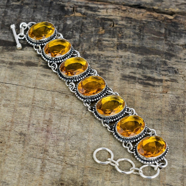 Designer Citrine Bracelet, 925 Sterling Silver Handmade Jewelry, Unique Bohemian Bracelet, Adjustable Bracelet, Duty Free Jewelry For Gift