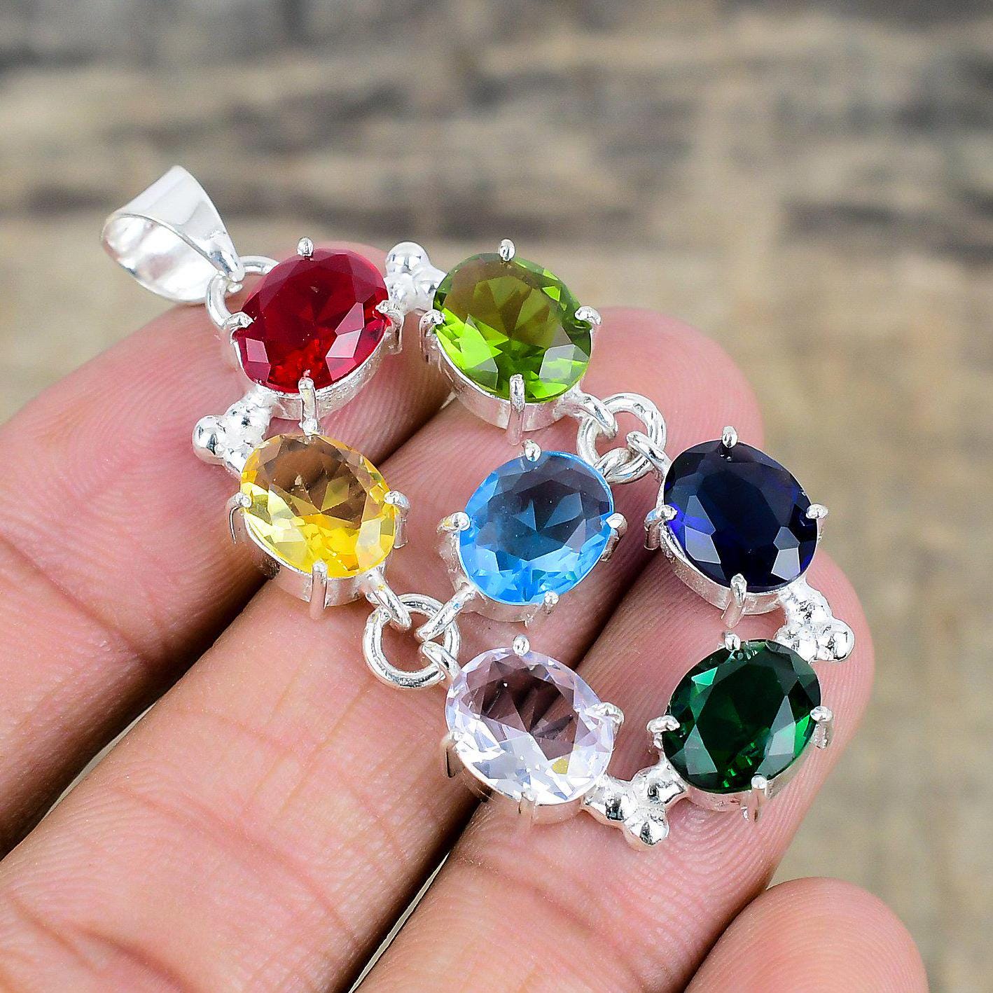 Multi Gemstone Pendant Handcrafted Pendant in 925 Sterling Silver Jewelry, Designer Jewelry, Beautiful Gifts For Wedding & Anniversary