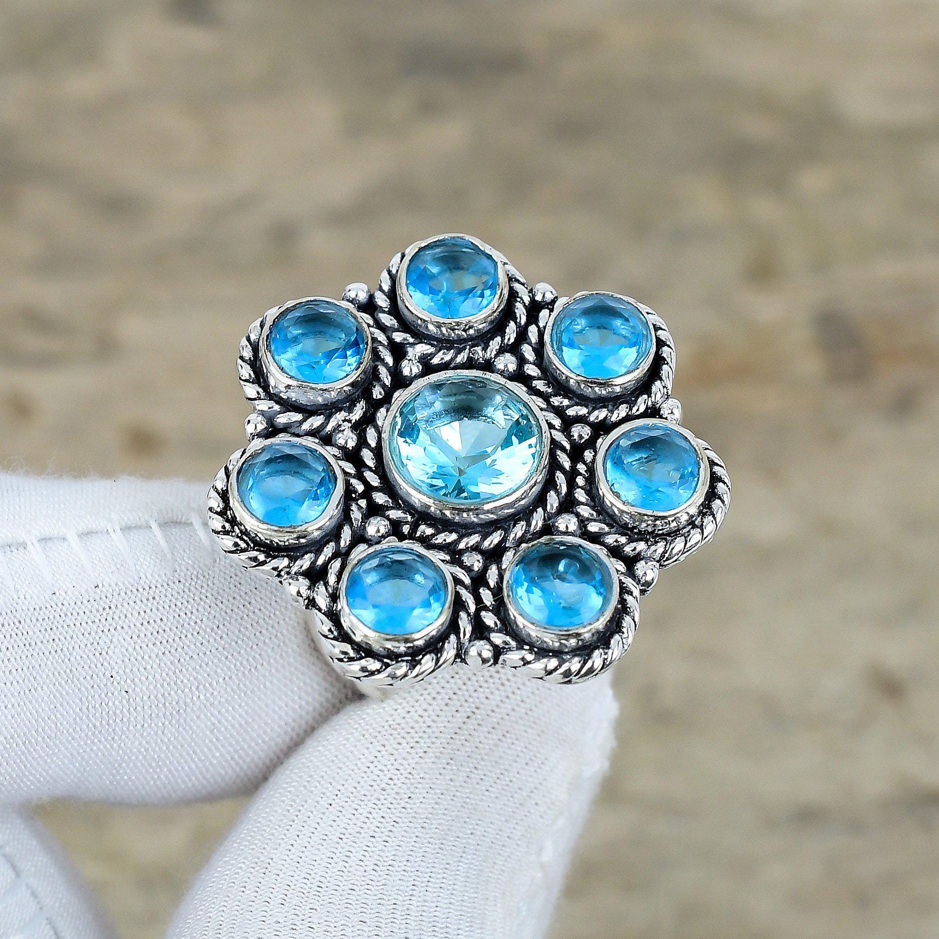 スイスブルートパーズ宝石リング、925スターリングシルバージュエリー