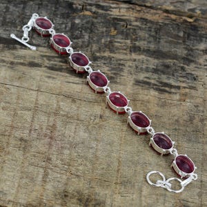 Ruby Bracelet, 925 Sterling Silver Handmade Bracelet, Ruby Gemstone, Adjustable Chain Bracelet, Birthday Gift, Wedding Gifts For Women image 4