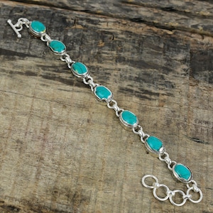 Vackert turkos armband, 925 sterlingsilver elektroformande armband, naturlig turkos ädelsten, justerbart armband, julklapp