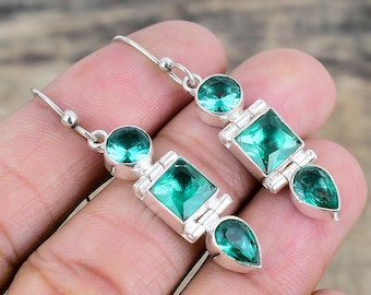 Green Apatite Earrings Indicolite Gemstone 925 Sterling Silver Earrings Handmade Silver Jewelry Dangle Drop Earrings For Birthday Gift