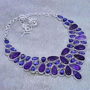 Natural Amethyst Gemstone Necklace Handmade 925 Sterling Silver, Adjustable Chain Necklace, Unique Necklace, Boho Jewelry, Wedding Gifts