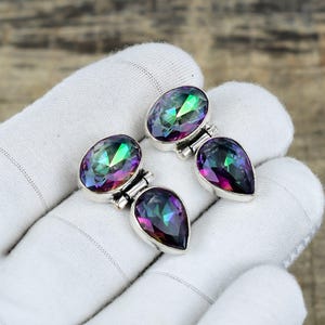 Rainbow Mystic Topaz 925 Sterling Silver Örhänge, Ädelstensörhänge, Designerörhänge, Vackert Örhänge, Flickörhänge, Födelsedagspresent