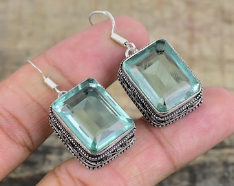 Eleganti orecchini con acquamarina, orecchini fatti a mano in argento sterling 925 massiccio, gioielli vistosi, orecchini da donna, regalo di anniversario per donna