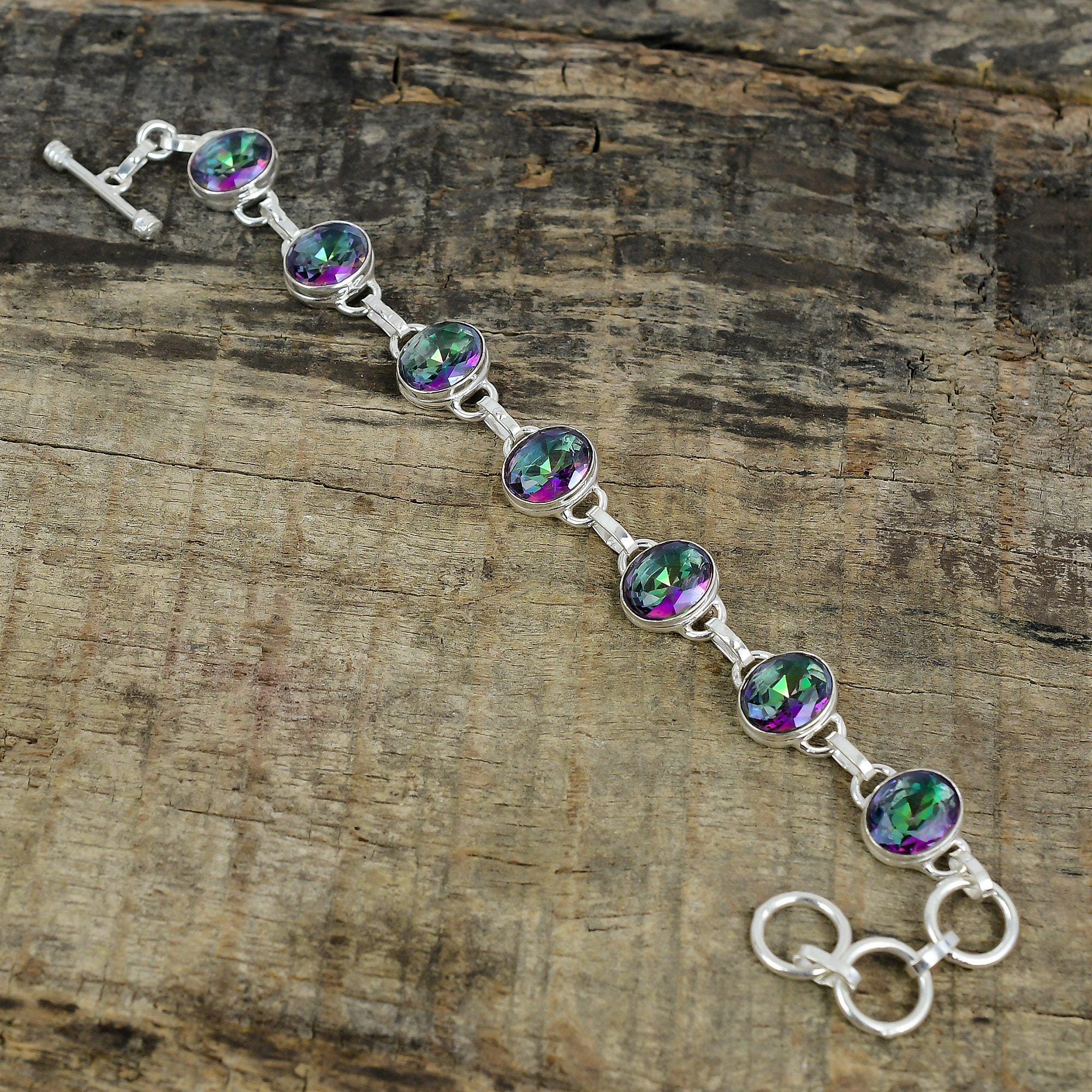 Bracciale vintage con topazio blu in argento 925 e oro, anni '70 in vendita su