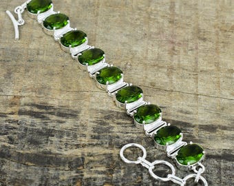 Peridot Gemstone Bracelet, 925 Sterling Silver Handmade Bracelet, Silver Bracelet, Adjustable Chain Bracelet For Birthday Gifts, Love Gifts