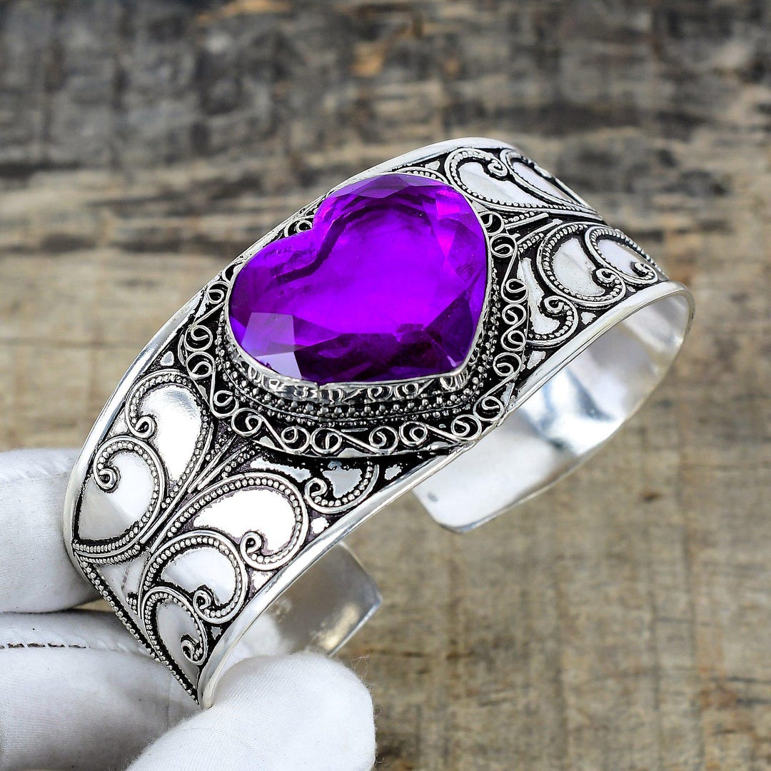 Purple Amethyst Elegant Bracelet, Bangle Adjustable Bracelet, 925