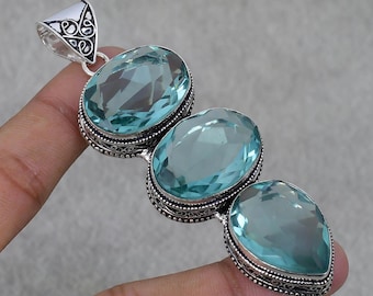 Unique Aquamarine Gemstone Pendant Handcrafted Pendant in 925 Sterling Silver Jewelry, Designer Pendant, Engagement Gift For Birthday