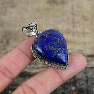 Lapis Lazuli Pendant Lapis Lazuli Gemstone Handcrafted 925 Sterling Silver Lapis Lazuli Stone Pendant, Vintage-Inspired Pendant For Gifts