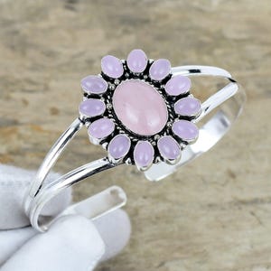 Rose Quartz Gemstone Bangle, 925 Sterling Silver Handmade Gift, Natural Gemstone, Party Wear Jewelry, Unique Jewelry For Birthday Gifts