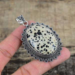Dalmatian Jasper Pendant Imperial Jasper Gemstone Handcrafted 925 Sterling Silver Dalmatian Jasper Jewelry Vintage-Inspired Pendant For Gift