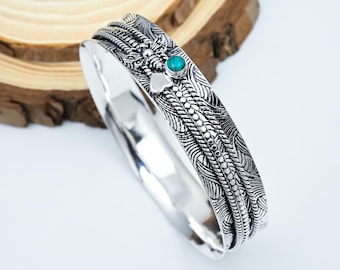 Bracelet jonc fait main turquoise en argent sterling 925 - Design minimaliste en forme de coeur, bijoux artisanaux, parfait pour les femmes, bracelet réglable pour cadeaux