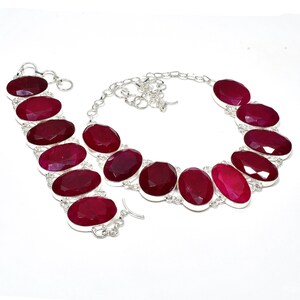 Kashmir Ruby Jewelry Set, 925 Sterling Silver Jewelry Set, Kashmir Ruby Handmade Jewelry Set, Gifts For Women, Necklace Bracelet Jewelry Set